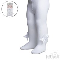T122-W: White Heart Tights w/Large Bow (NB-24 Months)